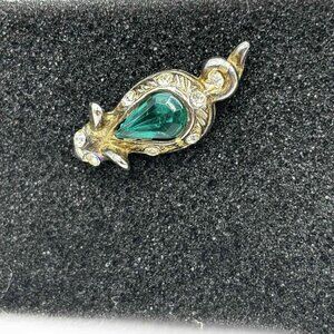 Vintage Pin Brooch - Mouse, Emerald with diamonds - 3cm long